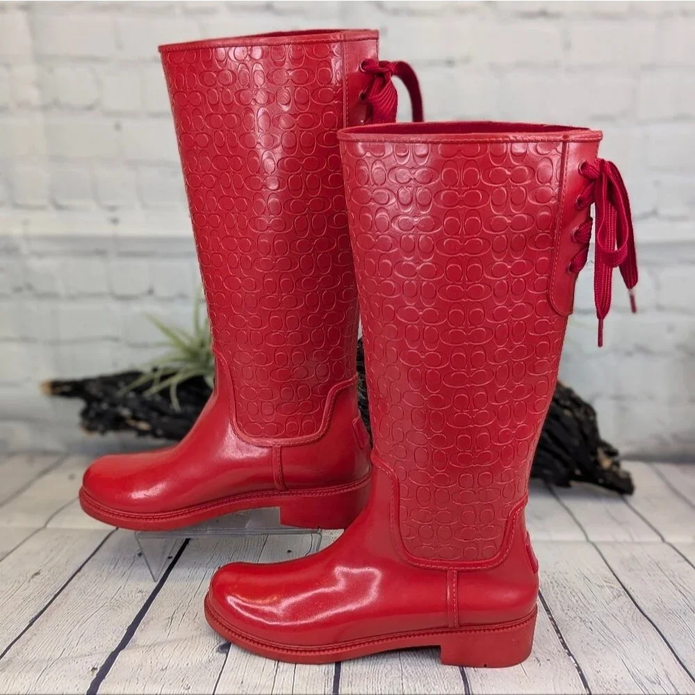 COACH Signature Logo Lace-Up Rain Boots